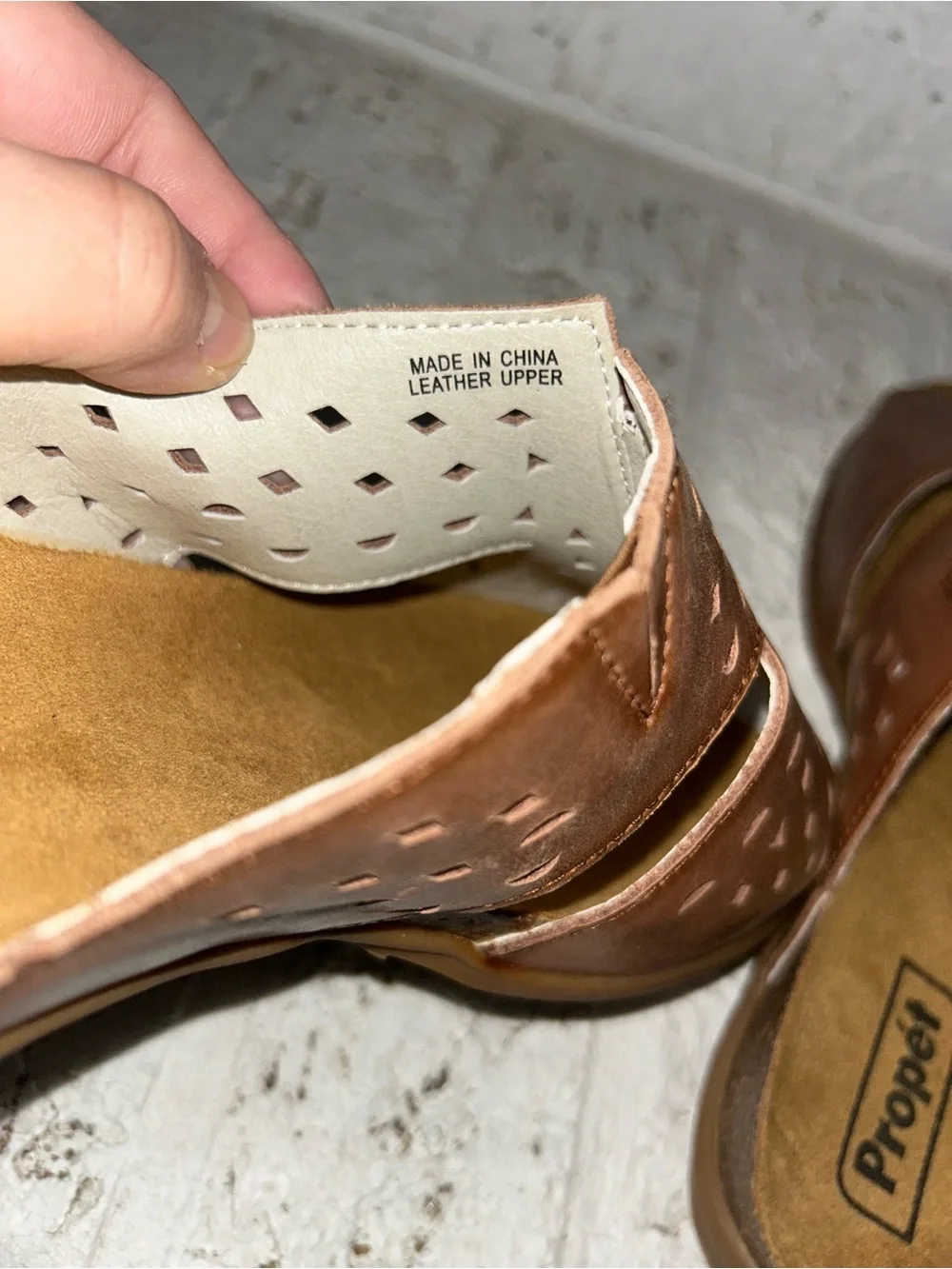 Propet Fionna Sz 10 Brown Perforated Leather Slide Sandals